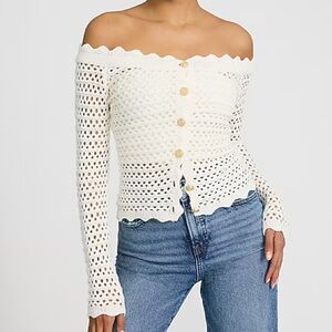 EXPRESS Crochet Off The Shoulder Fitted Cardigan